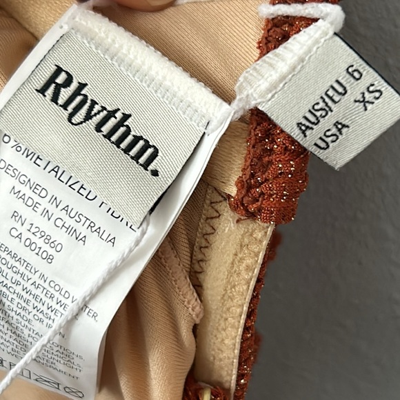 Rhythm. • NWT Wave Break Knotted Bandeau Swim Top Brown Gold Desert Shimmer 6/XS - Picture 5 of 14